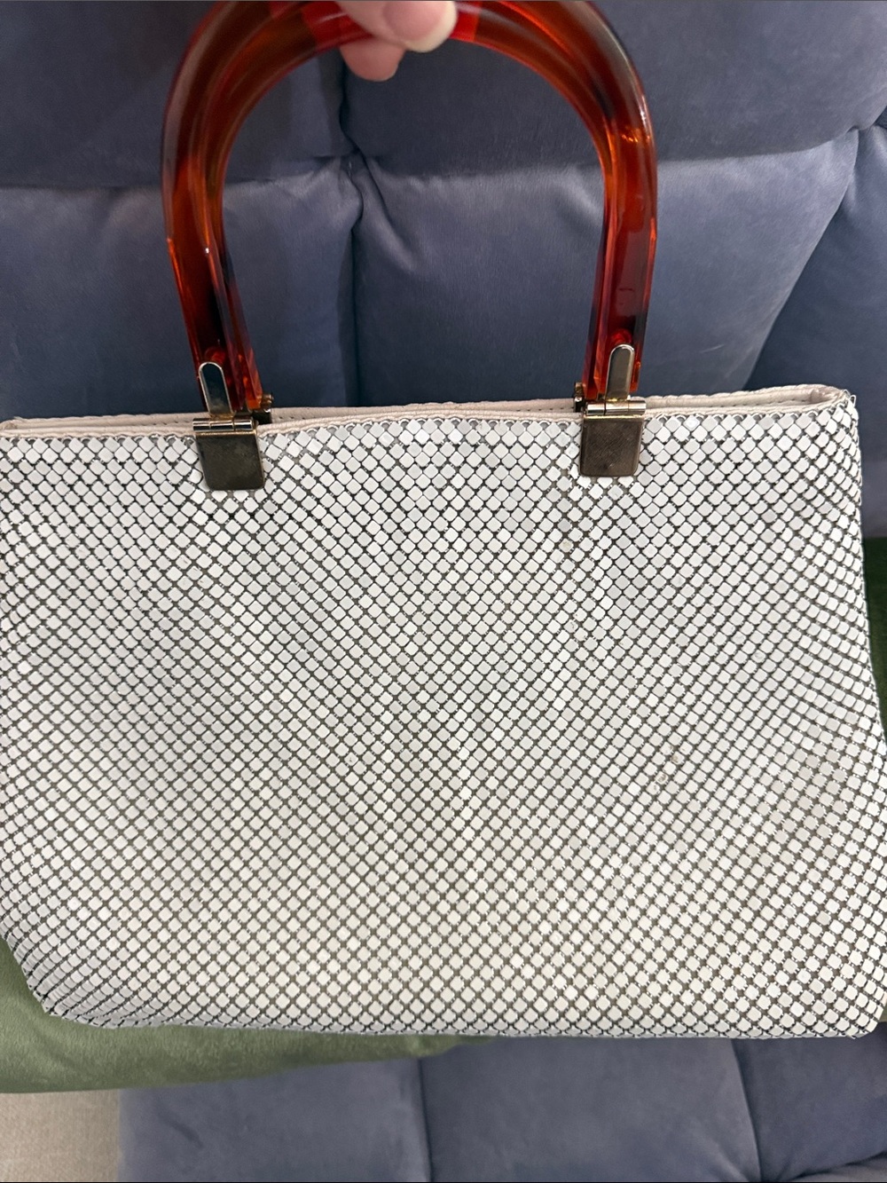 White Mesh Vintage Purse with Amber Handles brand new lost the tags - Picture 1 of 1